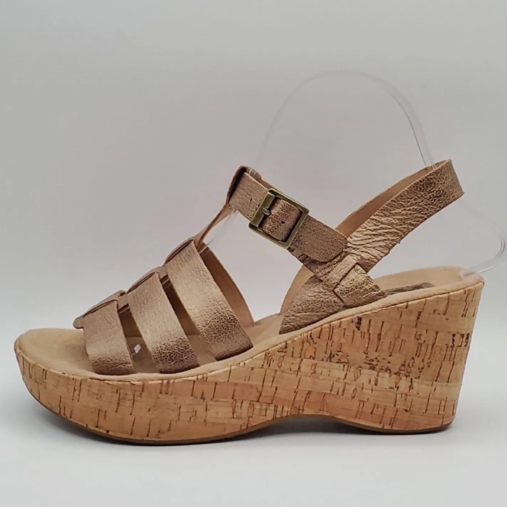 KORKS by Kork Ease Womens Gold Leather Cork Wedge Sandal Size 8